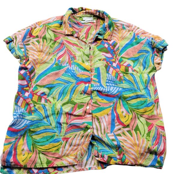 C&C California Shirt Womens Small 100% Linen Short Sleeve Button Front Floral - Picture 1 of 6